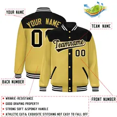 Black Old Gold Color Block Varsity Bomber Baseball Jacket 2