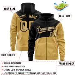 Black Old Gold Color Block Wave Varsity Full-Zip Letterman Jacket Hoodie 4