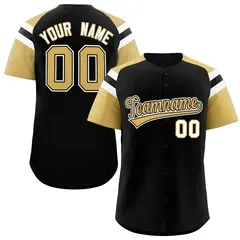 Black Old Gold Contrast Raglan Sleeves Baseball Jersey 1