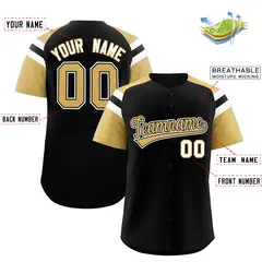 Black Old Gold Contrast Raglan Sleeves Baseball Jersey 2
