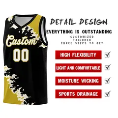 Black Old Gold-Cream Sparkle Pattern Basketball Kits 2