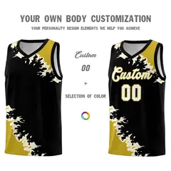 Black Old Gold-Cream Sparkle Pattern Basketball Kits 3