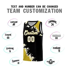 Black Old Gold-Cream Sparkle Pattern Basketball Kits 4