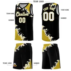 Black Old Gold-Cream Sparkle Pattern Basketball Kits 5