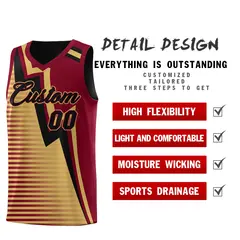 Black Old Gold Crimson Gradient Lightning Stripes Reversible Basketball Jersey 3