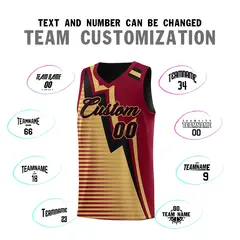 Black Old Gold Crimson Gradient Lightning Stripes Reversible Basketball Jersey 4