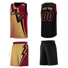 Black Old Gold Crimson Gradient Lightning Stripes Reversible Basketball Jersey 5