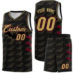 Black Old Gold Crimson Halloween Bat Pattern Basketball Jersey 1