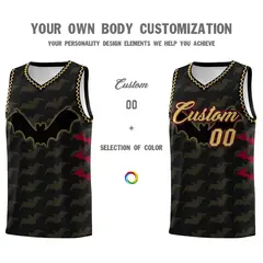 Black Old Gold Crimson Halloween Bat Pattern Basketball Jersey 3