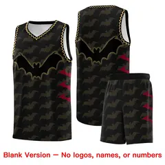 Black Old Gold Crimson Halloween Bat Pattern Basketball Jersey 7