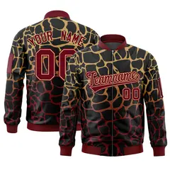 Black Old Gold-Crimson Spotted Full-Zip Letterman Bomber Jacket