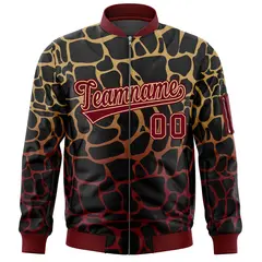 Black Old Gold-Crimson Spotted Full-Zip Letterman Bomber Jacket 3