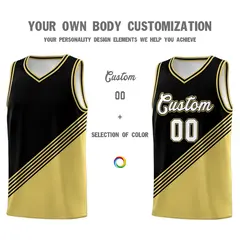 Black Old Gold Diagonal Stripe Color Block Basketball Jersey 3