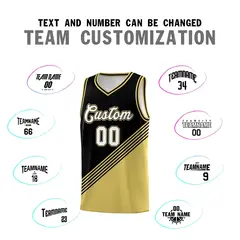 Black Old Gold Diagonal Stripe Color Block Basketball Jersey 4