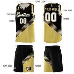Black Old Gold Diagonal Stripe Color Block Basketball Jersey 5