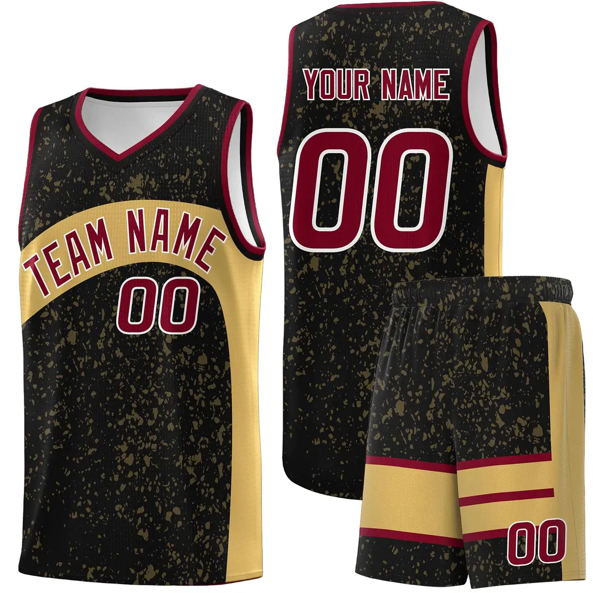 Black Old Gold Dot Graffiti Irregular Pattern Basketball Jersey
