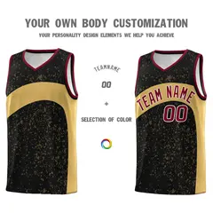 Black Old Gold Dot Graffiti Irregular Pattern Basketball Jersey 3