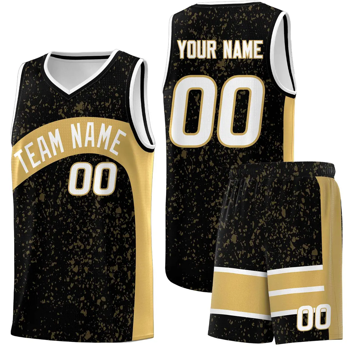 Black Old Gold Dot Graffiti Irregular Pattern Basketball Jersey