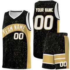 Black Old Gold Dot Graffiti Irregular Pattern Basketball Jersey 1