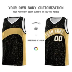 Black Old Gold Dot Graffiti Irregular Pattern Basketball Jersey 3