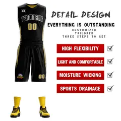 Black Old Gold Double Side Sportswear Basketball Jersey 2
