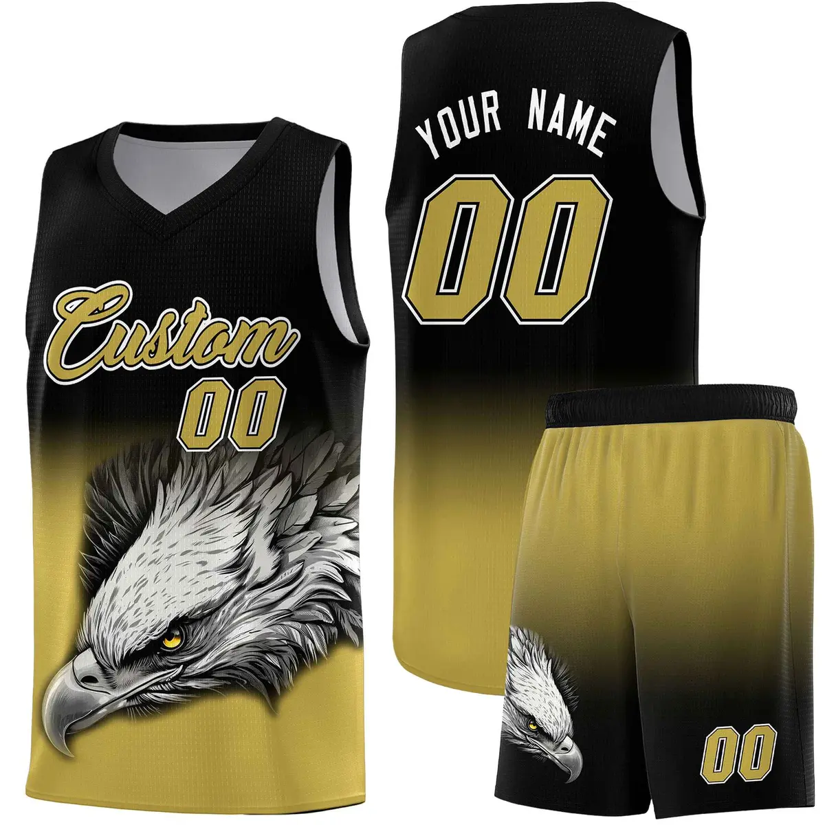 Black Old Gold Eagle Graffiti Pattern Basketball Jersey