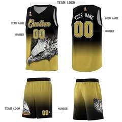 Black Old Gold Eagle Graffiti Pattern Basketball Jersey 3