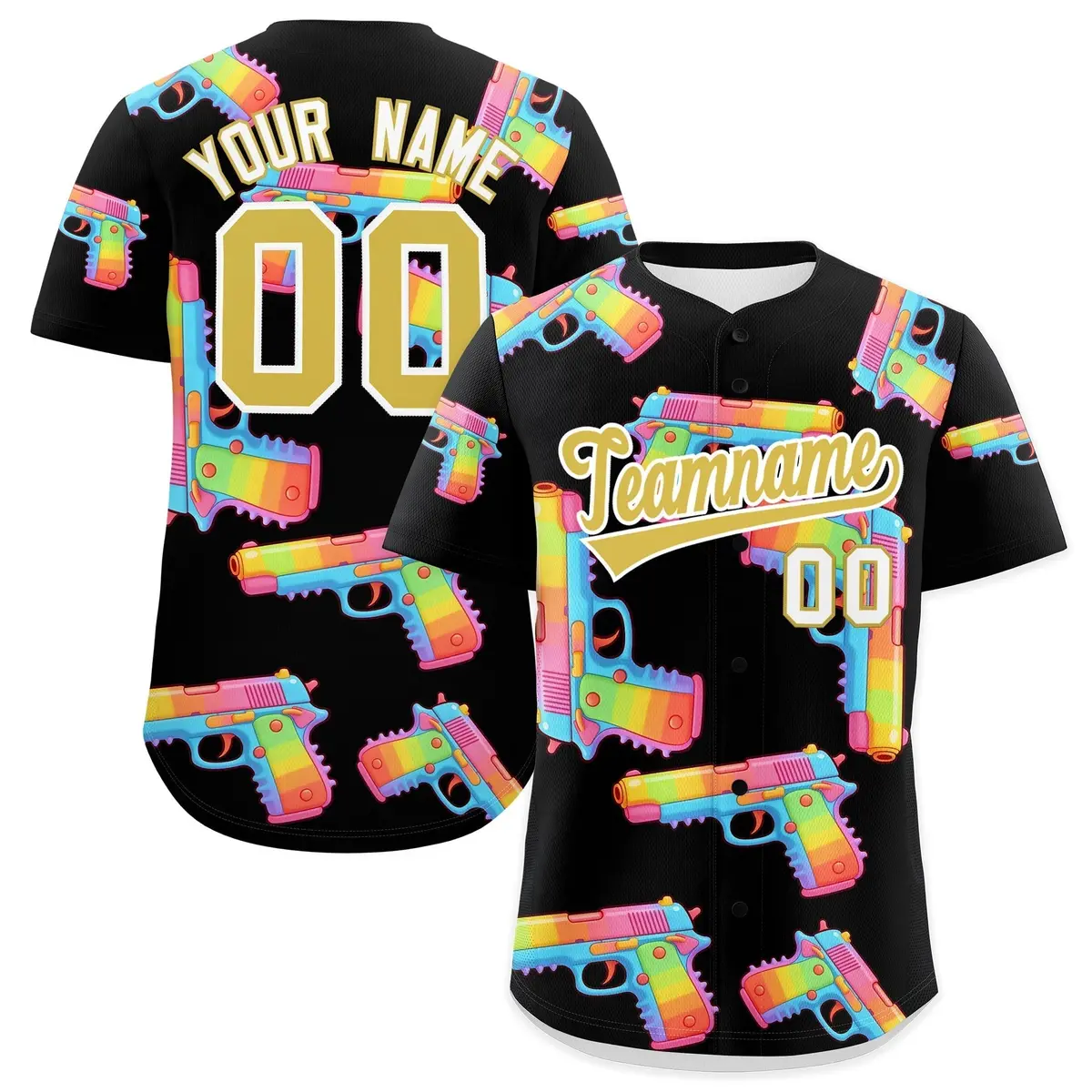 Black Old Gold Firepower Graffiti Baseball Jersey