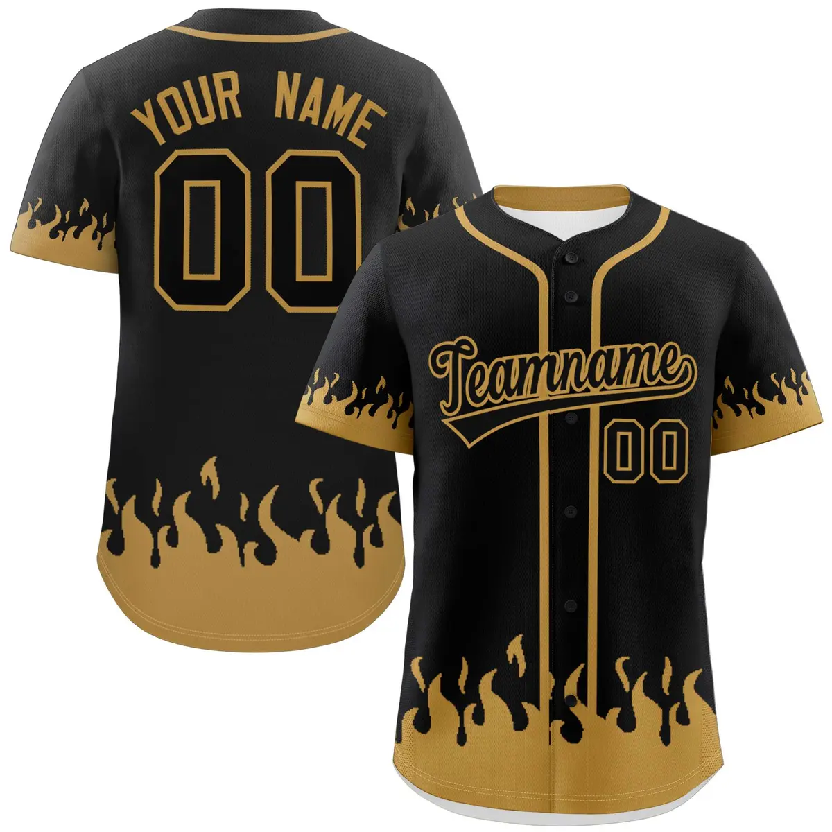 Black Old Gold Flame Graffiti Authentic Baseball Jersey