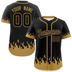 Black Old Gold Flame Graffiti Authentic Baseball Jersey 1