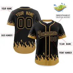 Black Old Gold Flame Graffiti Authentic Baseball Jersey 2