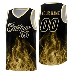 Black Old Gold Flame Graffiti Pattern Wrinkle-Resistant Jersey 1