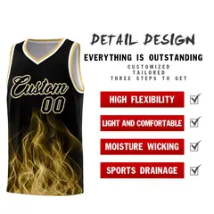 Black Old Gold Flame Graffiti Pattern Wrinkle-Resistant Jersey 2