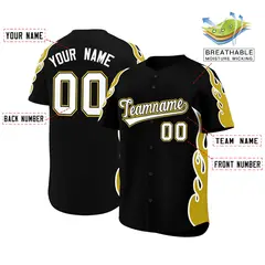 Black Old Gold Flame Outline Baseball Jersey 2