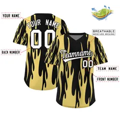 Black Old Gold Flame Pattern Pullover Baseball Jersey 2