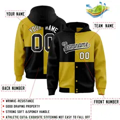 Black Old Gold Four Squares Color Block Varsity Letterman Jacket Hoodie 4
