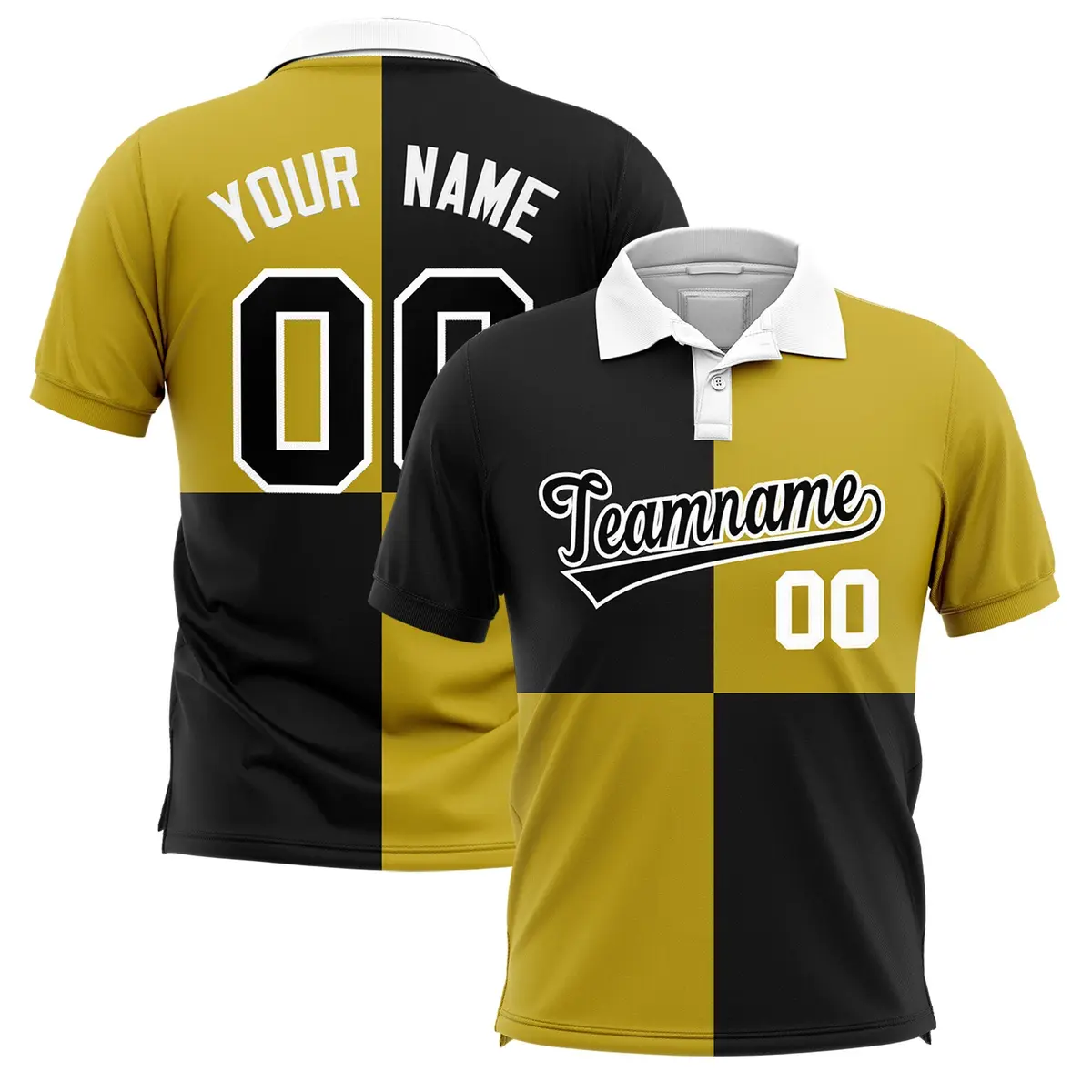 Black Old Gold Four Squares Performance Polo Shirt