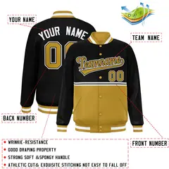 Black Old Gold Full-Snap Color Block Varsity Letterman Jacket 2