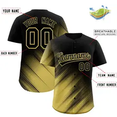 Black Old Gold Gradient Diagonal Stripe Baseball Jersey 2
