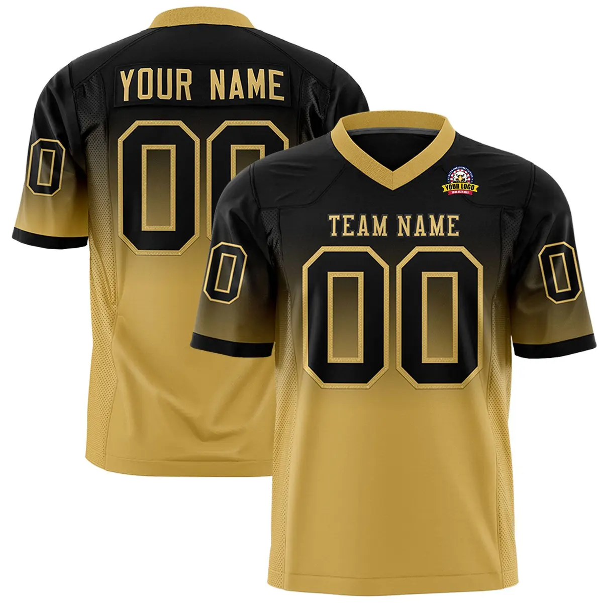 Black Old Gold Gradient Fashion Authentic Football Jersey