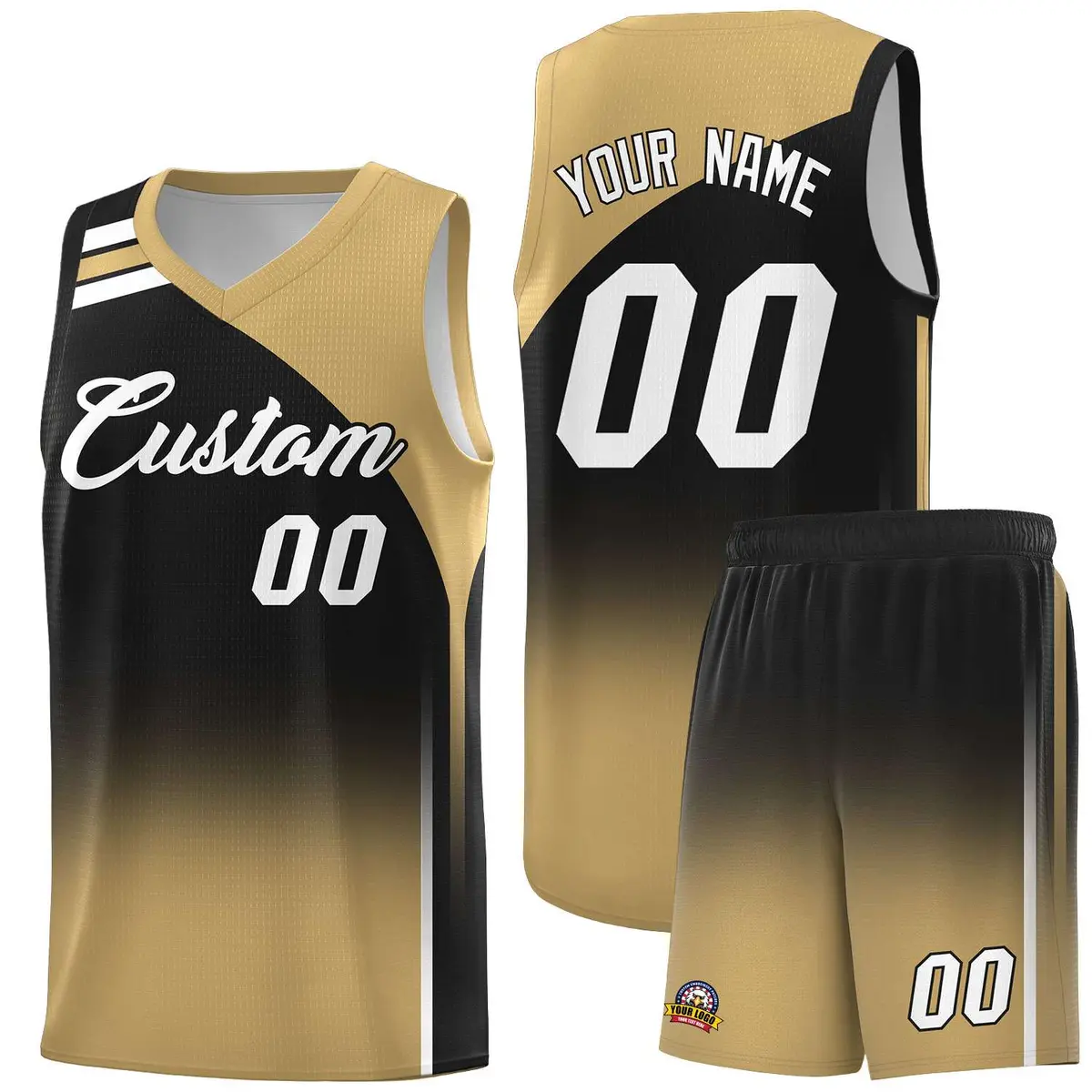 Black Old Gold Gradient Fashion Basketball Jersey