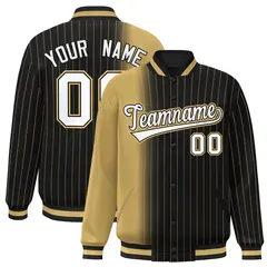 Black Old Gold Gradient Pinstripe Varsity Full-Snap Letterman Baseball Jacket