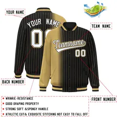 Black Old Gold Gradient Pinstripe Varsity Full-Snap Letterman Baseball Jacket 2
