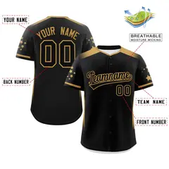 Black Old Gold Gradient Side Star Pattern Baseball Jersey 2