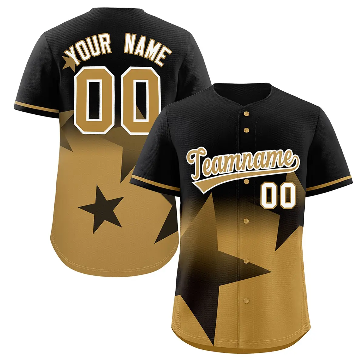 Black Old Gold Gradient Star Graffiti Baseball Jersey