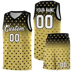 Black Old Gold Gradient Star Pattern Basketball Jersey Sets