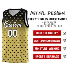 Black Old Gold Gradient Star Pattern Basketball Jersey Sets 2