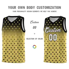 Black Old Gold Gradient Star Pattern Basketball Jersey Sets 3
