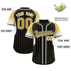 Black Old Gold Gradient Stripe Sleeves Baseball Jersey 2