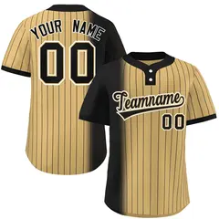 Black Old Gold Gradient Stripe Two-Button Softball Jersey